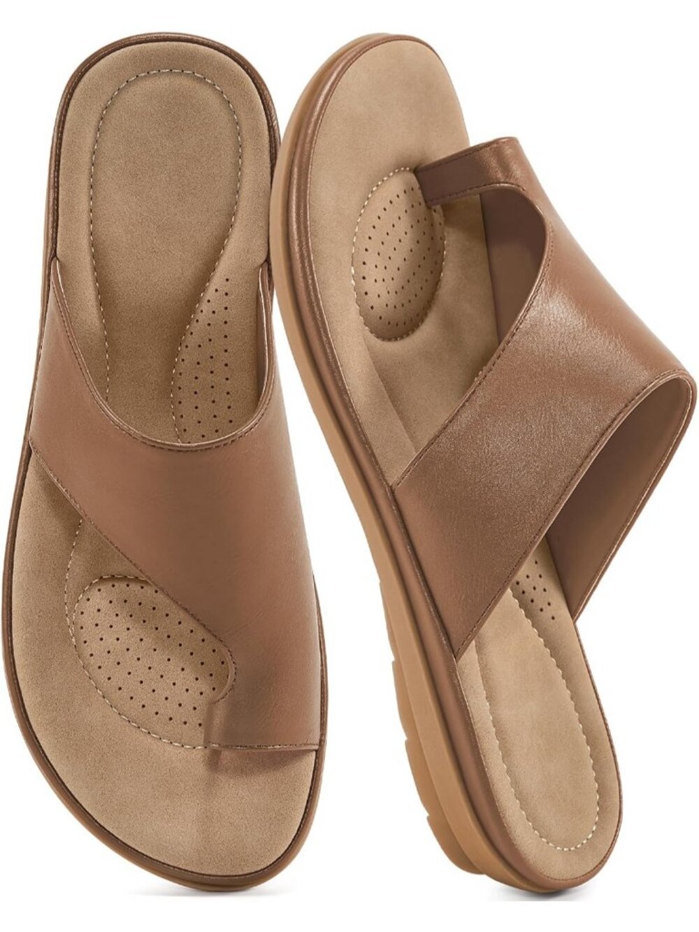 Women's Brown Leather Summer Flats Dressy Slides Soft Orthopedic Casual Shoes